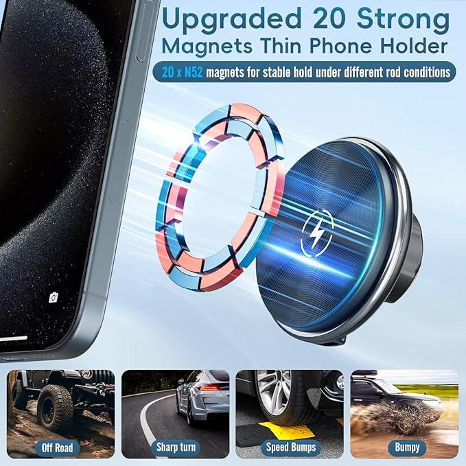 Kaishengyuan Wireless Charger Magnetic Vent Phone Mount Compatible with 2021-2026 Ford F-150, 2023-2026 Super Duty F250/F350/F450, Metal Phone Holder Cradles Bracket Stand with Arm for All Smartphone