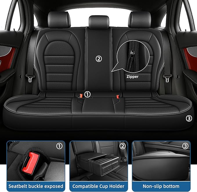 Seat Covers for Mercedes-Benz GLC 2016 2017 2018 2019 2020 2021 2022, Custom Fit Car Seat Protectors Full Set, Waterproof Premium Leather, for 5-Seater Model - Black