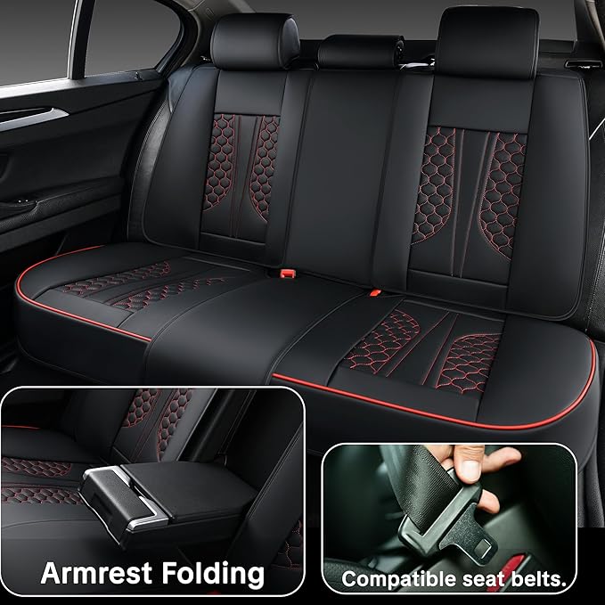 Red Edge Car Seat Covers for Ford Bronco Sport 2021-2025 Car Seat Cover, Leather, 5 Piece Full Set, Waterproof, with Lumbar Support, Suitable for All Seasons