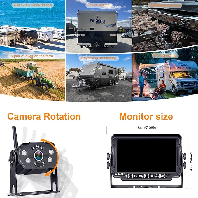 RV Backup Camera Wireless Strong Signal: HD 1080P 7'' Touch Key Recording Monitor Rear View System for Trailers/Trucks/5th Wheel 4 Channels Easy Setup Plug and Play for Furrion Pre-Wired Mount R9