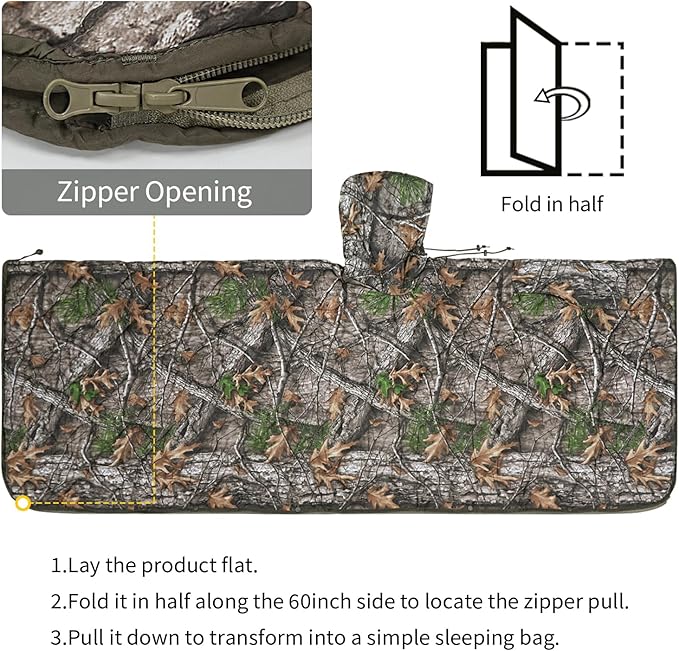 Poncho Liner Hoodie with Pocket Insulated Military Sleeping Bag Water Resistant for Outdoor Camping Travel Survival Hunting Car Emergency