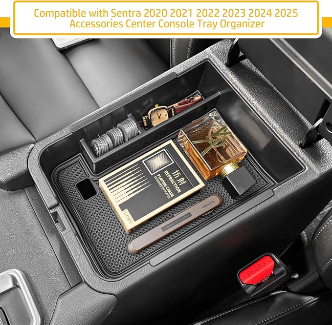 Center Console Organizer Tray Compatible with Nissan Sentra 2020 2021 2022 2023 2024 2025 Accessories, Middle Console Organizer for 2020-2025 Sentra Armrest Storage Box Coin Holder, black trim