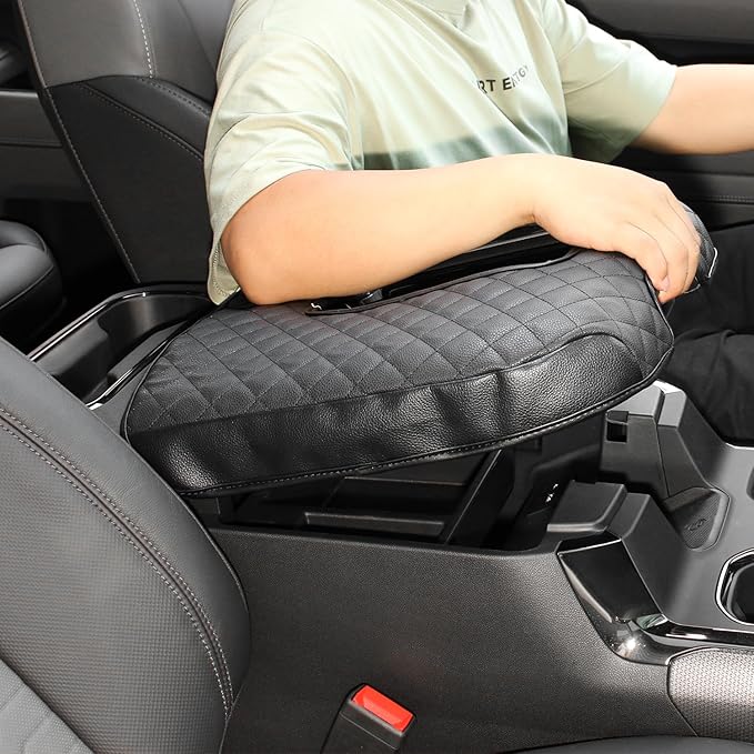 Armrest Pad Cover, Center Console Cover Leather Cushion Pad Compatible with 2019-2023 Chevy Silverado & GMC Sierra, Black