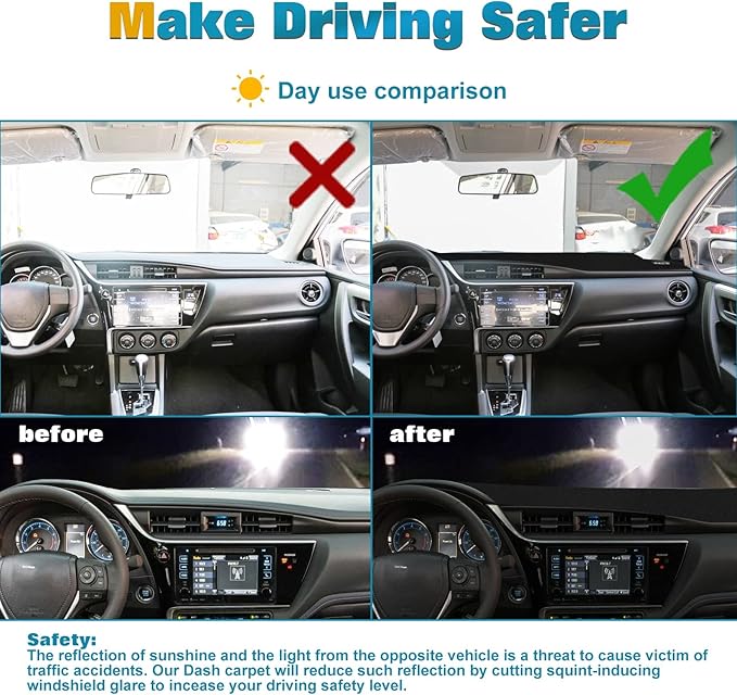 x xotic tech Center Console Dashboard Mat Pre-Cut Non-Slip Sunshield Sun Glare Protector Dash Carpet Pad Black Cover Compatible with Toyota Corolla 2014-2018