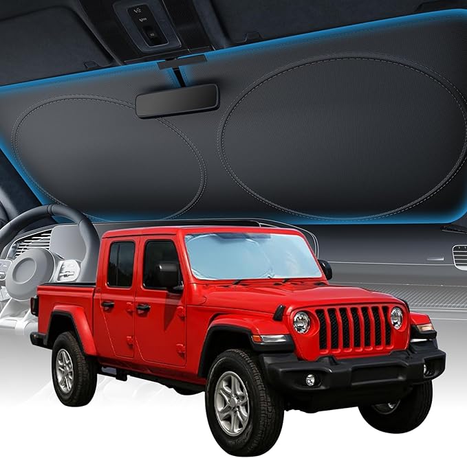 2025 Upgraded Zanch Car Front Windshield Sun Shade - Ultimate UV Protection & Heat Reduction|Innovative No Light Leakage Technology|Foldable Design for Jeep/Toyota, XSmall(60''x21'')