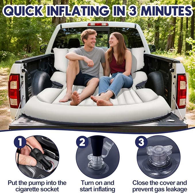 SUV Air Mattress with Air Pump,Thickened Camping Bed with 2 Pillows,Portable Car Air Mattress,Quick Easy Set-Up,Inflatable Bed for Car,Durability car Bed for SUV, Home,Travel,Camping(GreyBlue)