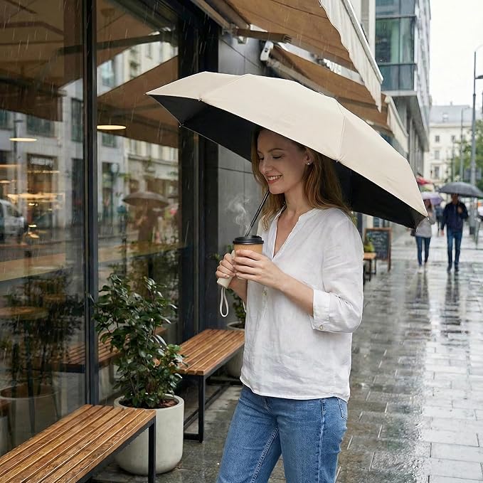 BAODINI Small UV Protection Travel Umbrella Compact for Rain and Sun UPF 50+ Windproof Portable 42 inch Umbrella for Women and Men