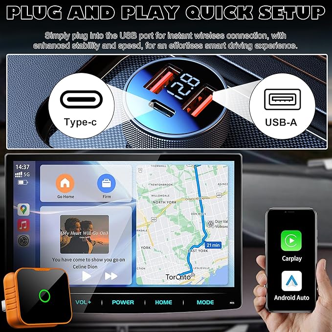 Wireless CarPlay Adapter 2026 Upgrade, 2-in-1 CarPlay Wireless Adapter for Apple iPhone & Android Auto, Mini Plug & Play Dongle Converts Wired to Wireless CarPlay, USB & Type-C(CP027)