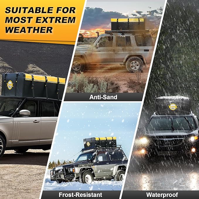 Sailnovo Car Rooftop Cargo Carrier Bag 20 Cubic, PVC Vehicle Soft-Shell Car Top Carrier for Cars with/Without Roof Rack, Waterproof Roof Bag Includes Anti-Slip Mat,10 Reinforced Straps, Yellow