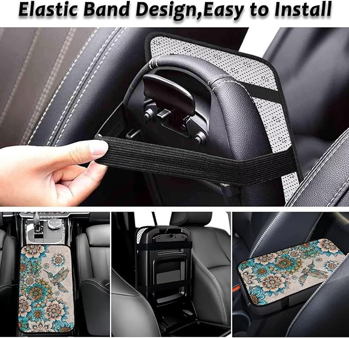 Hummingbird Armrest Cover for Car Elastic Car Center Console Cushion Pad Full Coverage Mandala Interior Accessories Prevent Scratching Universal Size Seat Arm Rest Cover