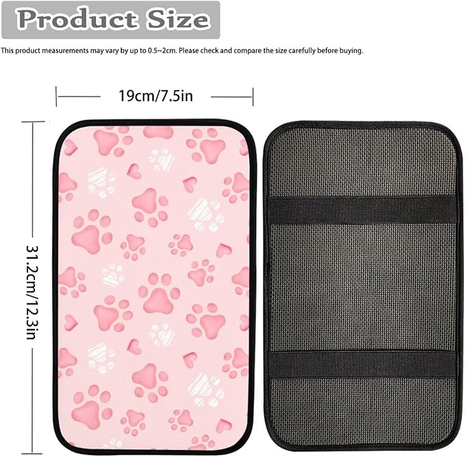 Dreaweet Center Console Cover Pink Dog Paw Accessories for Women Middle Console Covers for SUV Sedan Non Slip Anti Scratch Arm Rest for Car Armrest Storage Box Mat