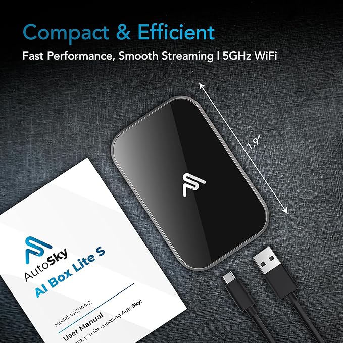 AUTOSKY LITE Box S 2026 – Wireless Adapter for CarPlay & Android Auto – Powerful New Processor – Netflix & YouTube via Phone Hotspot – Stable, Easy Plug & Play