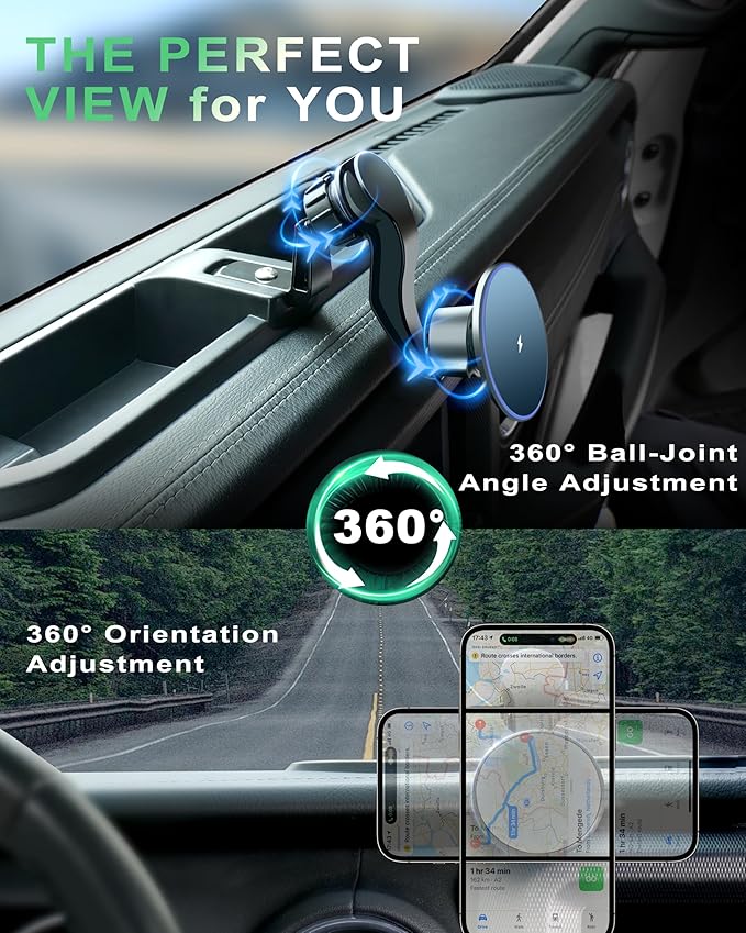Magnetic Jeep Phone Mount for 2018-2023 Wrangler JL JLU & Gladiator JT with 15W Wireless Charging- Dashboard Phone Holder with Magsafe for Jeep Wrangler & Gladiator 2/4 Doors Accessories (Not for 4XE)