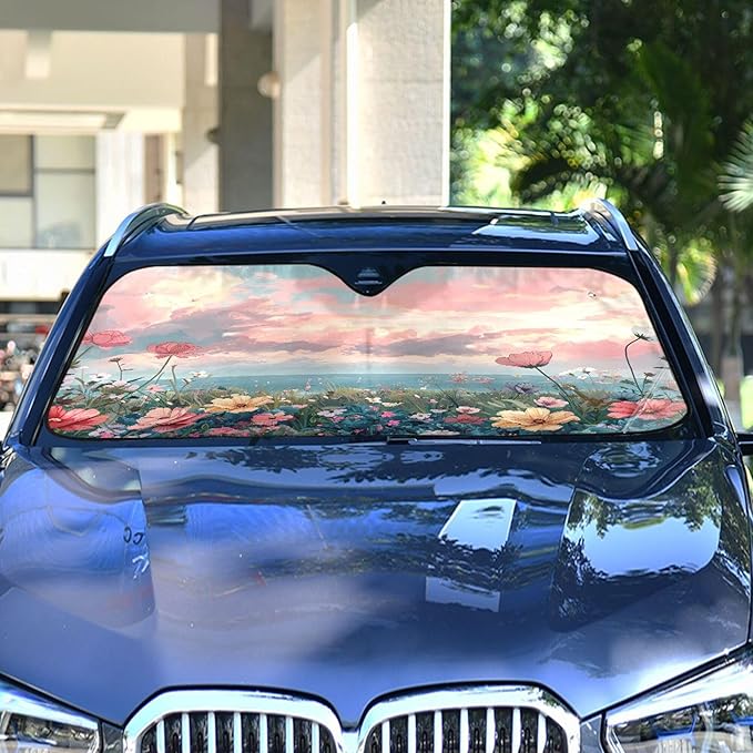xigua Wildflowers Car Windshield Sunshade Foldable Front Window Sun Visor Protector for Car,SUV,Truck - Keep Vehicle Cool,55 x 27.6 Inch