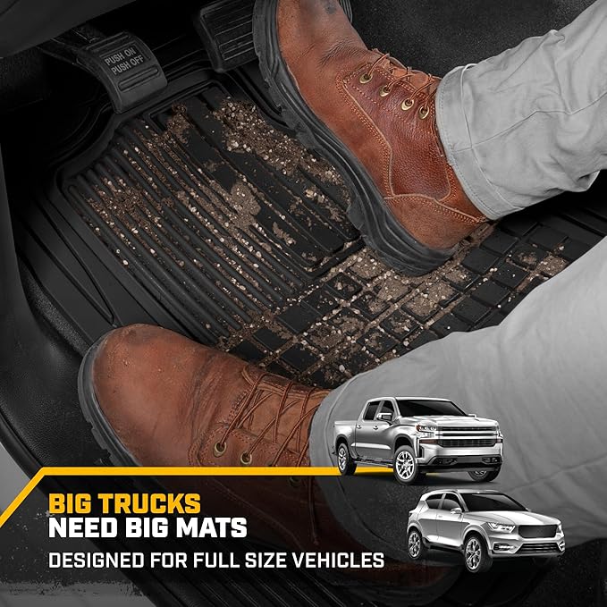 CAT® DuraShield XL Floor Mats for Trucks - All Weather Rubber Truck Floor Mats with Anti-Slip Backing, Universal Trim-to-Fit Car Floor Mats for Large Full-Size Vehicles, Black Floor Mats for Cars