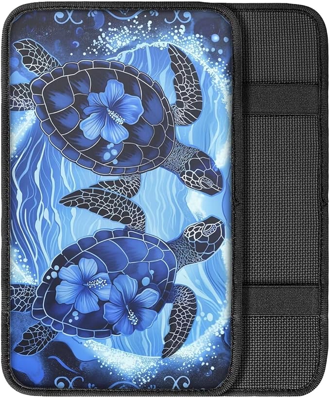 Dreaweet Blue Sea Turtle Armrest Cover for Car Center Console,Turtle Car Accessories for Women Men Soft Car Armrest Cover Pad Universal Center Console Replacement for Car Truck SUV Sedan