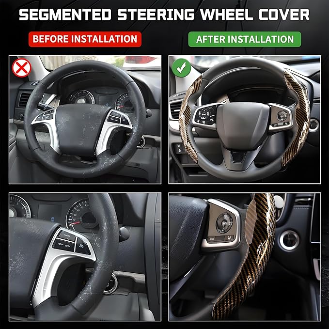 2 Pc Car Carbon Fiber Steering Wheel Cover, Anti-Skid & Scratch-Proof Ultra Thin Steering Wheel Cover Protector Men/Women,100% Universal Fit Steering Wheel,Car Accessories Gifts