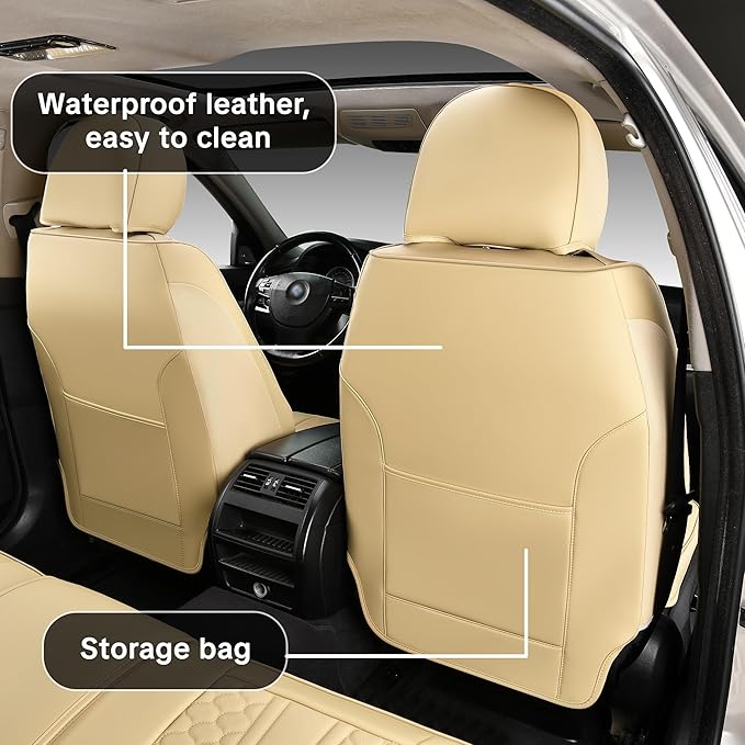 Beige Car Seat Covers for Ford Bronco Sport 2021-2025 Car Seat Cover, Faux Leather, 5 Piece Full Set, Waterproof, with Lumbar Support, Protect and Upgrade Seats