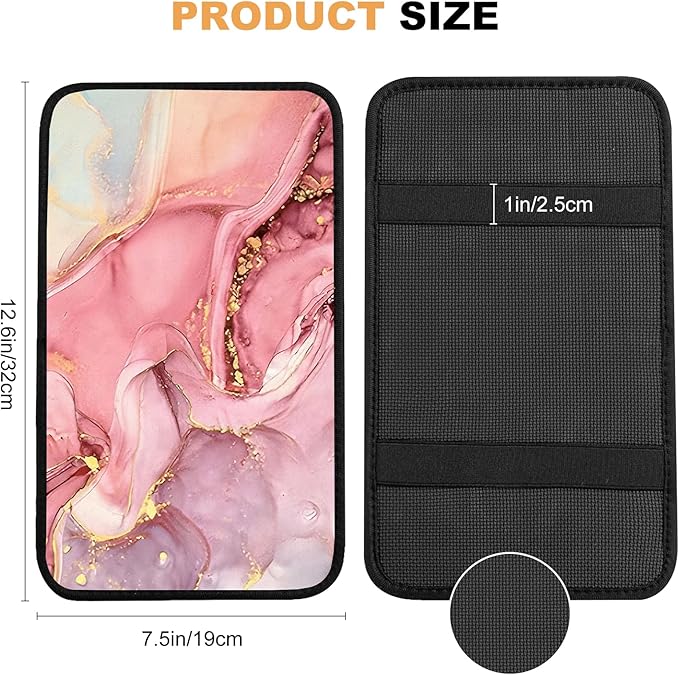 Car Armrest Box Pad,Pink Marble Car Armrest Pad Car Armrest Cover Protector for Most Vehicle, SUV, Truck, Car
