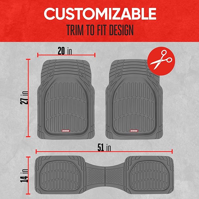 Motor Trend FlexTough™ Contour Heavy Duty Rubber Car Floor Mats with Cargo Liner - All Weather Full Set Front & Rear Floor Mats fits Most Cars Truck SUV, Automotive Floor Mat