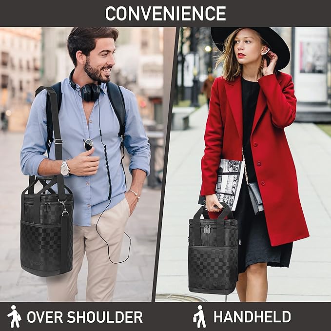 Opux 4 Bottle Insulated Wine Cooler Bag - Leakproof Padded Portable Wine Bottle Carrier for Travel Picnic, BYOB Gift (Black Square)