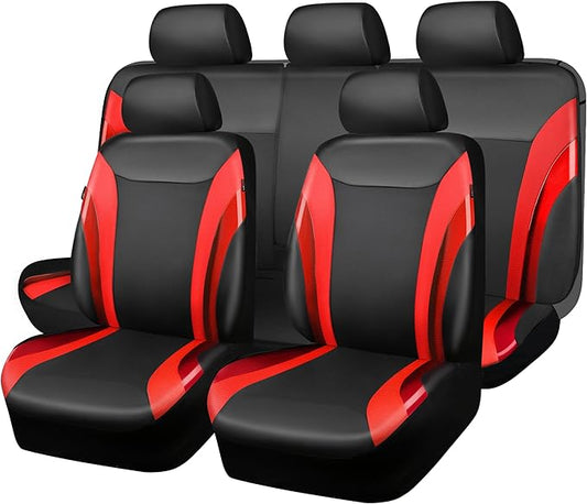 CAR PASS Jelly Leather Car Seat Covers Full Set,Waterproof Automotive Seat Covers for Cars SUV Sedan Truck,Airbag Compatible,Sporty Universal Fit for Cute Women Girl (Black and Red)