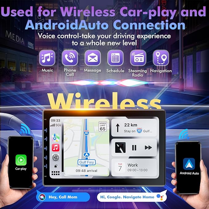 10 Inch IPS Touch Screen Double Din Car Stereo Compatible with Wireless Carplay, Android Auto, Mirrorlink - Car Radio Audio Stereo Receiver with Bluetooth, FM, 720P Backup Camera