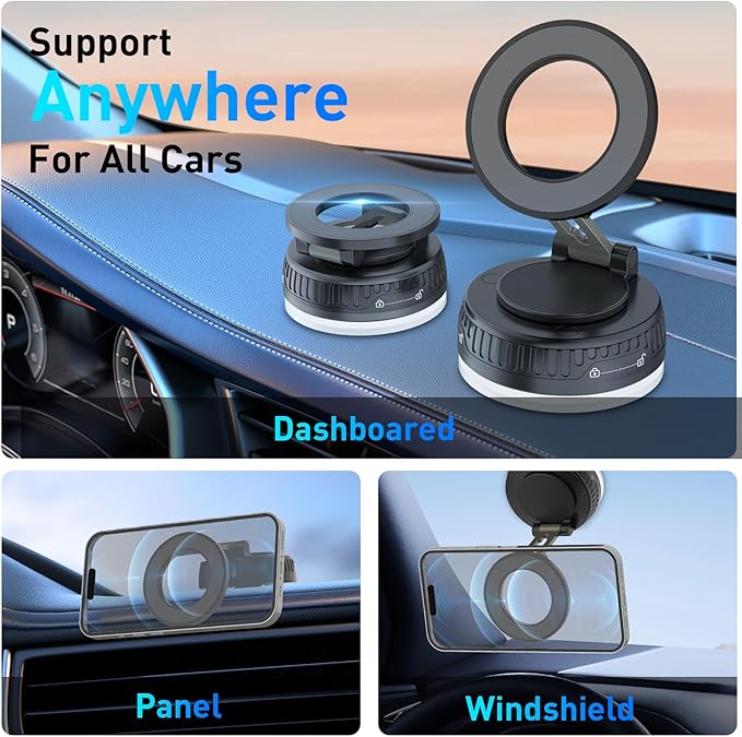Car Phone Holder for Magsafe [Strongest Suction & Magnetic] 360° Adjustable Car Phone Mount,Cell Phone Holder for Your Car for All Smartphones & All Car Models