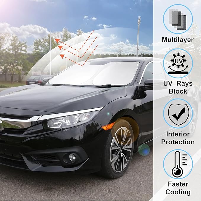 Windshield Sun Shade Custom Fit for 2016-2021 Honda Civic Accessories Sunshade Protect Car from Sun Rays & Heat Damage Keep Cool