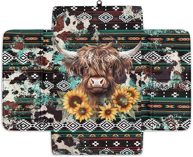 Wanyint Aztec Highland Cow Sunflower Car Center Console Cover Soft Armrest Cover Protector Wear-Resistant Non-Slip Middle Console Pad Protective Cover for Car Storage Box Universal Fit