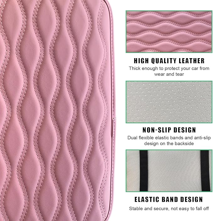 Car Center Console Pad, Waterproof Auto Armrest Seat Box Cover, PU Leather Arm Rest Protector Cushion Pad, Universal Vehicle Interior Protection Accessories for Car SUV (Pink)
