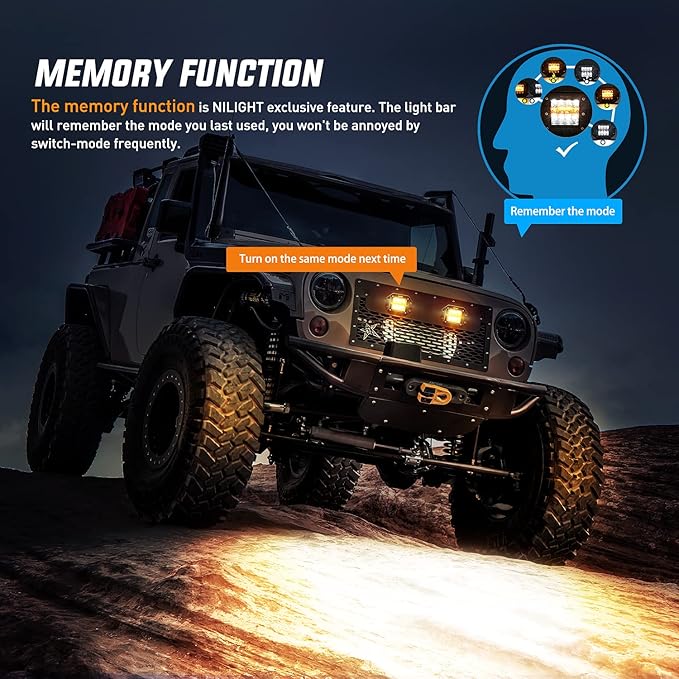 Nilight 2PCS 42W Light Pods Flush Mount Spot Flood Amber White Strobe 6 Modes Memory Function for Fog&Snow Off-Road Truck Car ATV JEEP Cabin Boat with 16AWG Wiring Harness Kit-2 Leads