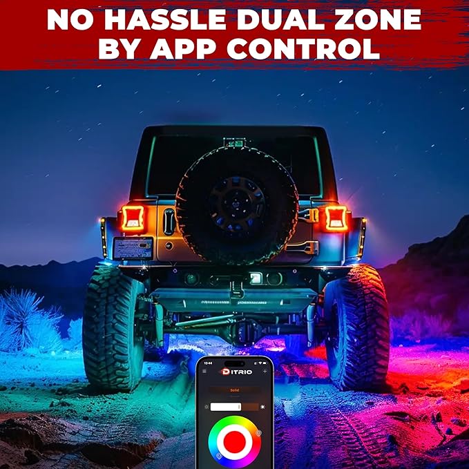 12 Pods Five Sided RGB Rock Lights for Trucks Jeep UTV SUV ATV Golf Cart, Multi Chasing Color App/Remote Control Led Rock Lights with Music Mode, Waterproof Exterior Underglow Kits for Cars(Patented)