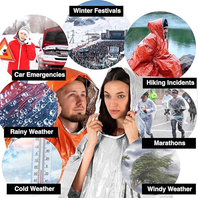 Outdoor Insulated Survival Kits-Emergency Blankets(5 Pack),1 Emergency Sleeping Bag,1 Emergency Tent,1 Emergency Mylar Poncho