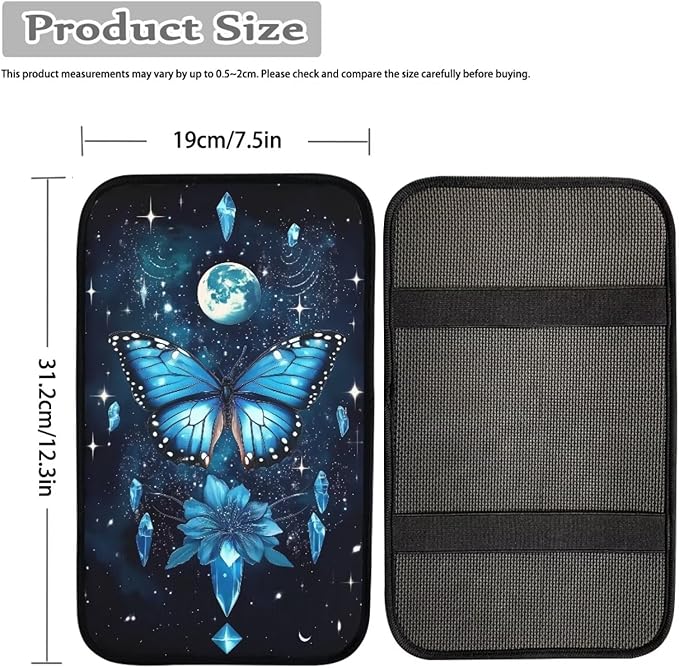 Universal Center Console Pad Butterfly Moon Star Print Armrest Cushion Cover for Car Dust-Proof Automotive Armrest Seat Box Cover for Truck Sedan SUV