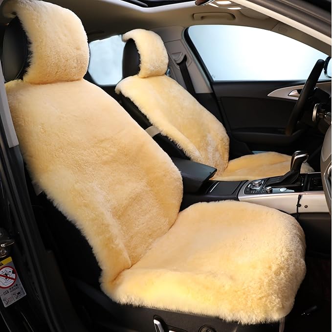 Natural Fur Sheepskin Universal car seat Covers for seat Cushion Auto Accessories (Yellow, Universal Fit Pack of 2)