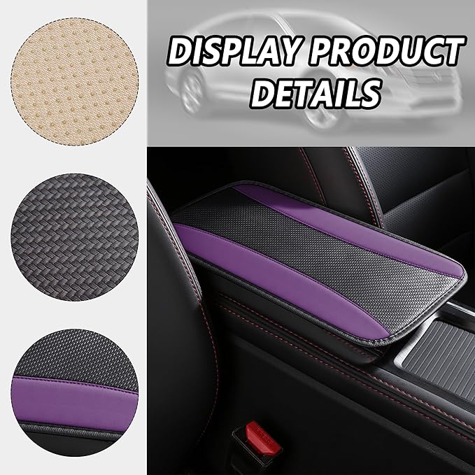 Stylish Car Center Console Cover,PU Leather Car Armrest Cover Prevent Scratches on Center Console,Universal Car Armrest Cushion Car Accessories Interior for Car SUV Truck (Purple)