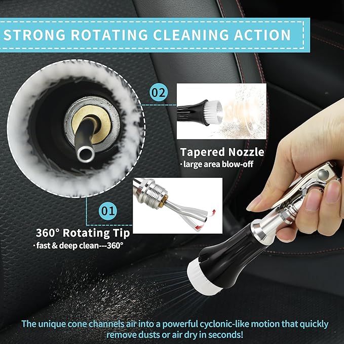 GOCCIDA Mini Tornado Air Gun with Detachable Brush,Vortex Cleaning Gun Trumpet Head High Pressure Dryer Blow Gun,Car Cleaning Air Gun Kit for Quickly Blasts Dirt