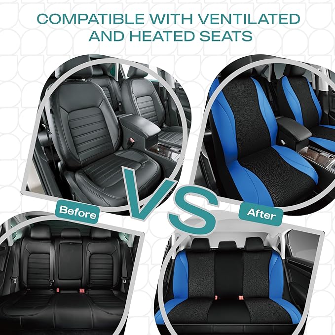 Skechers Car Seat Covers,Leather Seat Covers with GOGA Mat Technology,Waterproof Car Seat Covers Front Seats,Airbag Compatible,Comfort Universal Fit for Most Cars,Vans,Trucks,SUVs,Blue