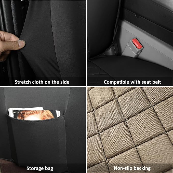 GIANT PANDA Full Set Car Seat Covers Custom Fit for Toyota Rav4 2013 2014 2015 2016 2017 2018 Rav 4 LE (Not for Hybrid Version),Front and Rear/Back Faux Leather Seat Covers, Polyester Fiber(Black)