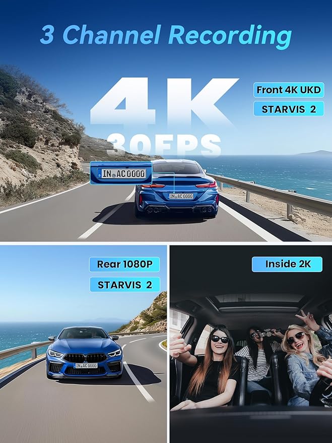 DDPAI 4K 3 Channel Dash Cam, 4K+2K+1080P Front Inside Rear Car Camera, Dual STARVIS 2 Dashcam With Bulit-in 32G eMMC,3K 60FPS,4G LTE Support,5G WiFi GPS,3" IPS,Night Vision,Parking Mode, Z60 Pro πLink
