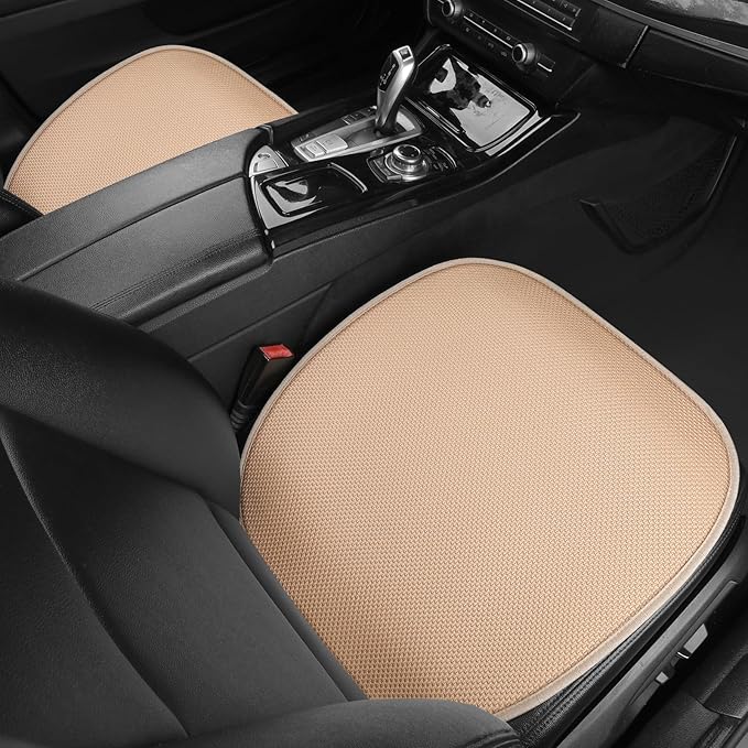 2pcs All-Season Car Seat Covers Khaki - Breathable Car Seat Protectors with Anti Slip Bottom - Durable Auto Seat Cushions Universal Fit for Vehicles Cars SUV Trucks Front Seats