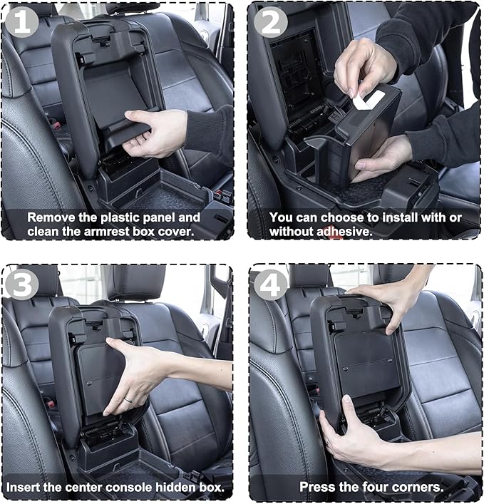 Center Console Hidden Organizer Box Compatible with Jeep Wrangler JL/JLU 4XE and Jeep Gladiator JT 2018-2024 2025 2026 Accessories Armrest Secret Compartment One-Touch Hidden Storage（Patent Design）