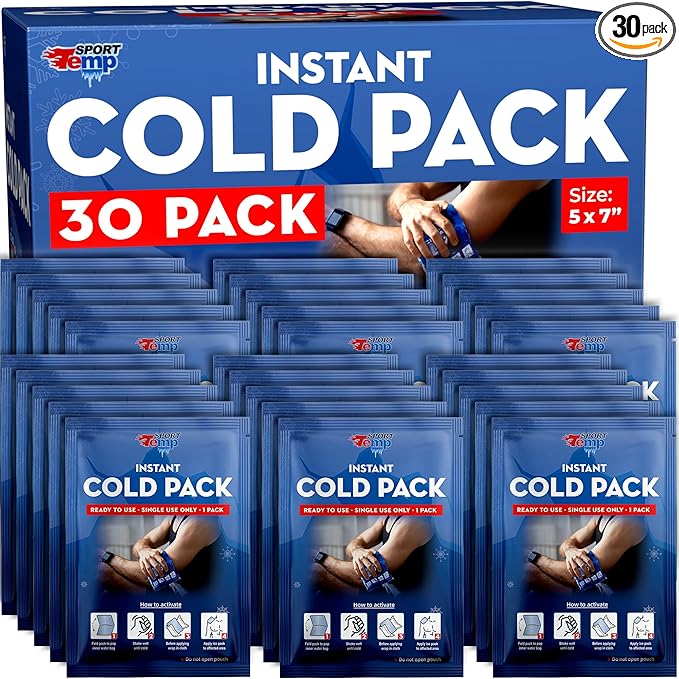 Sport Temp Instant Ice Cold Packs (7”x 5”) Disposable Ice Packs for Pain Relief, Swelling, Injuries, Toothaches, and Sprains – Cold Therapy for Athletes, First Aid, Travel & Outdoor Use (30 Pack)