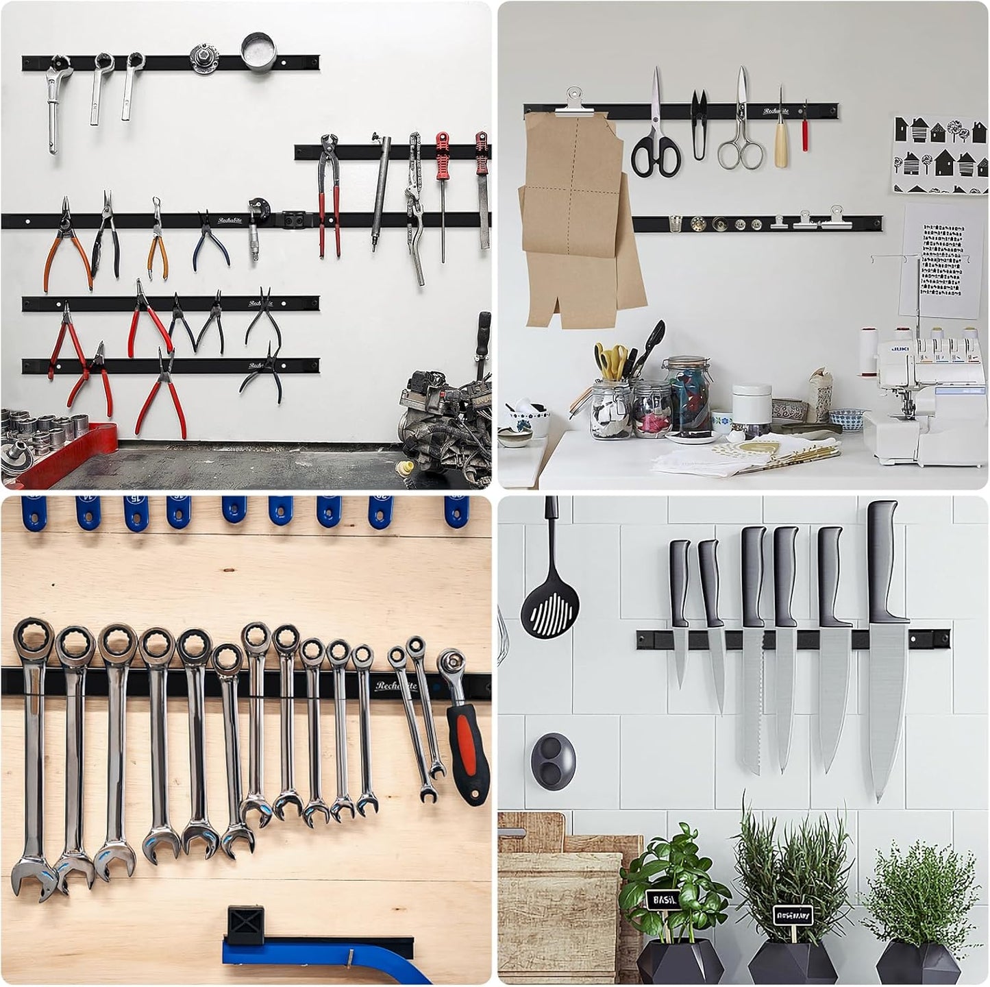 12" 18" 24" Magnetic Tool Holder Strip, Black Magnet Bar, Metal Tool Organizer Rack for Garage Organization, Easy To Install in Workshop, Mounting Screws Included