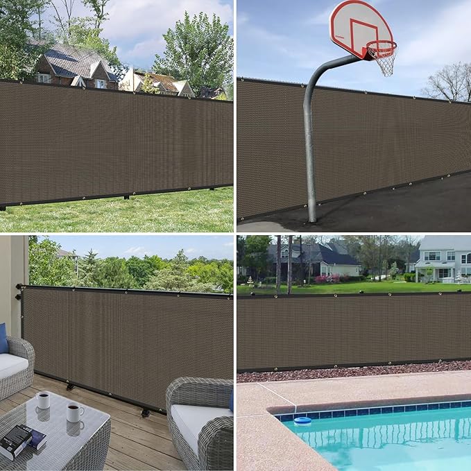 Windscreen4less Privacy Fence Screen Heavy Duty Windscreen Fencing Mesh Fabric Shade Net Cover with Brass Grommtes for Outdoor Wall Garden Yard Pool Deck, 8'x58' Brown