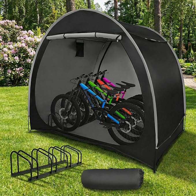 Bike Tent with Bicycle Racks Outdoor Portable Bike Storage Shed with 210D Oxford 800ppm Waterproof for 4/6 Bikes, Covers Shelter for Motorcycle, Garden Tools, Lawn Mower