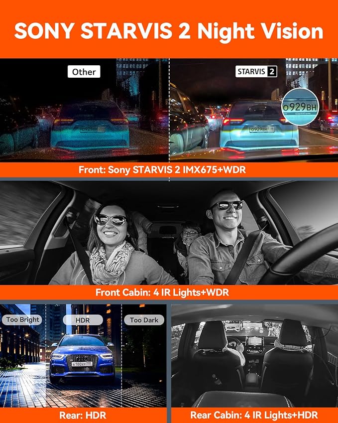 Vantrue N5 4 Channel WiFi 360° All Sides Dash Cam, STARVIS 2, IR Night Vision, 2.7K+1080P*3 Front Rear Inside Dashcam, Voice Control, GPS, 24 Hours Buffered Parking Mode Dash Camera(Renewed)