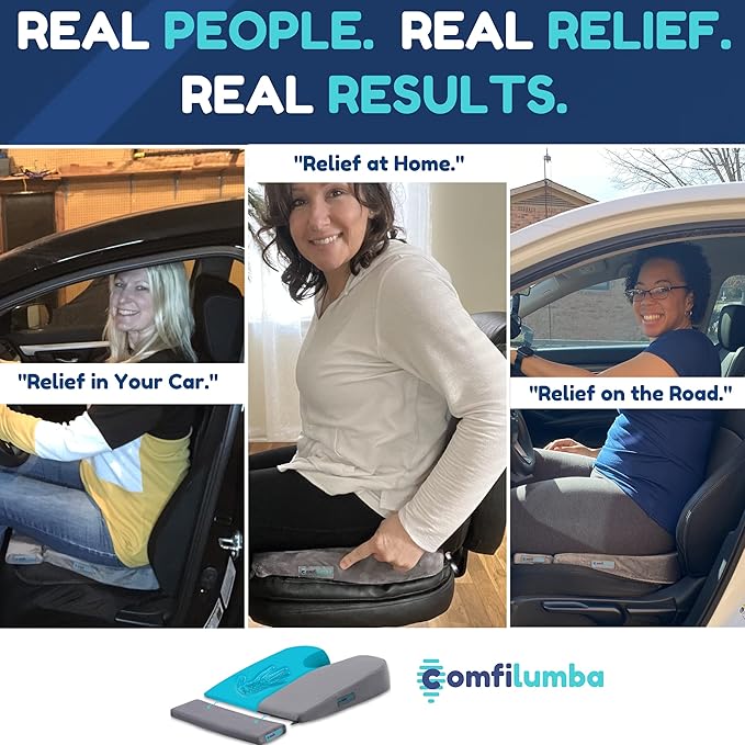Car Seat Cushion - Firm Memory Foam Wedge Car Seat Cushions for Driving - Sciatica & Back Pain Relief for Long Drives - Auto Seat Cushion 17x17x3