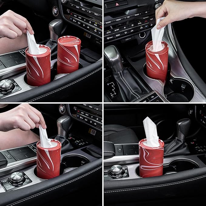 SINGARO Car Tissue Holder, 4 Pack Car Cup Holder Facial Tissues with Travel Tissue Bag, Quick and Convenient Flower Combination Car Tissue Box(4 Canisters/200 Tissues) Red